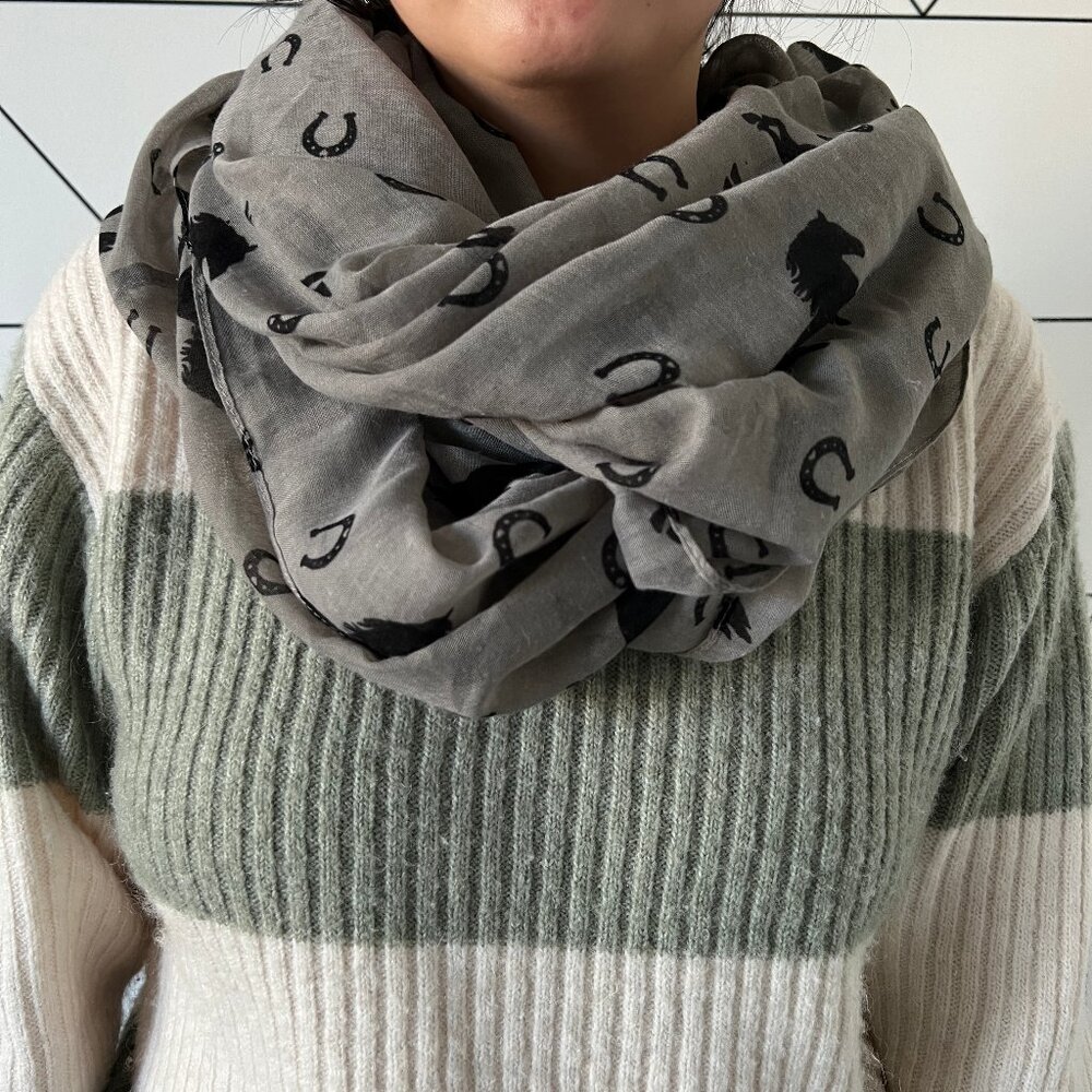 (2for$10) Smart Set Lucky Horseshoe Gray Infinity Scarf